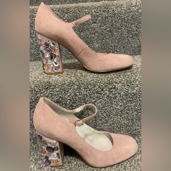 Bettye Muller Pink Suede Jeweled Heels - Picture 2 of 12